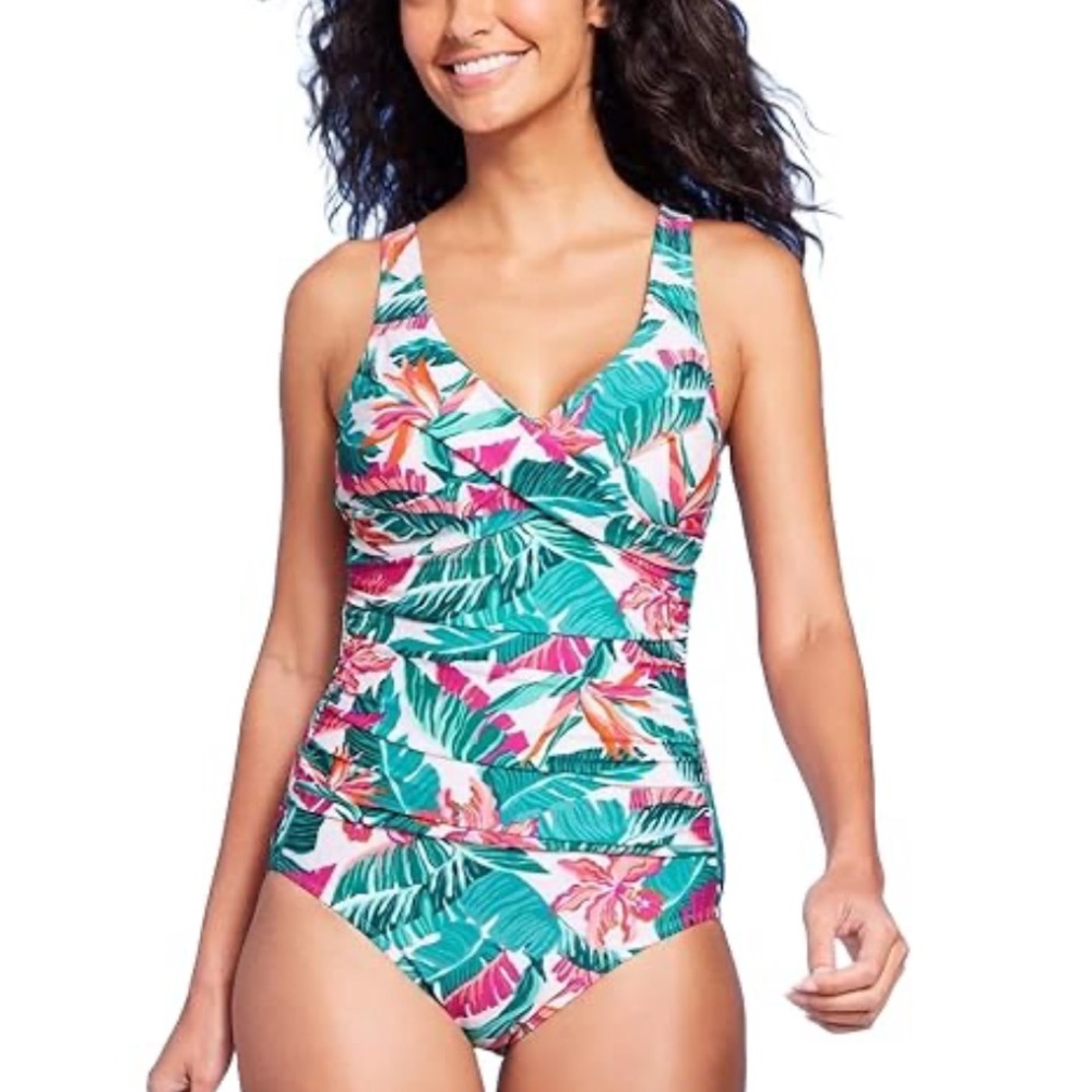 Kona Sol. Tropical Leaf Print Women's One Piece Swimsuit. Size XL NWT